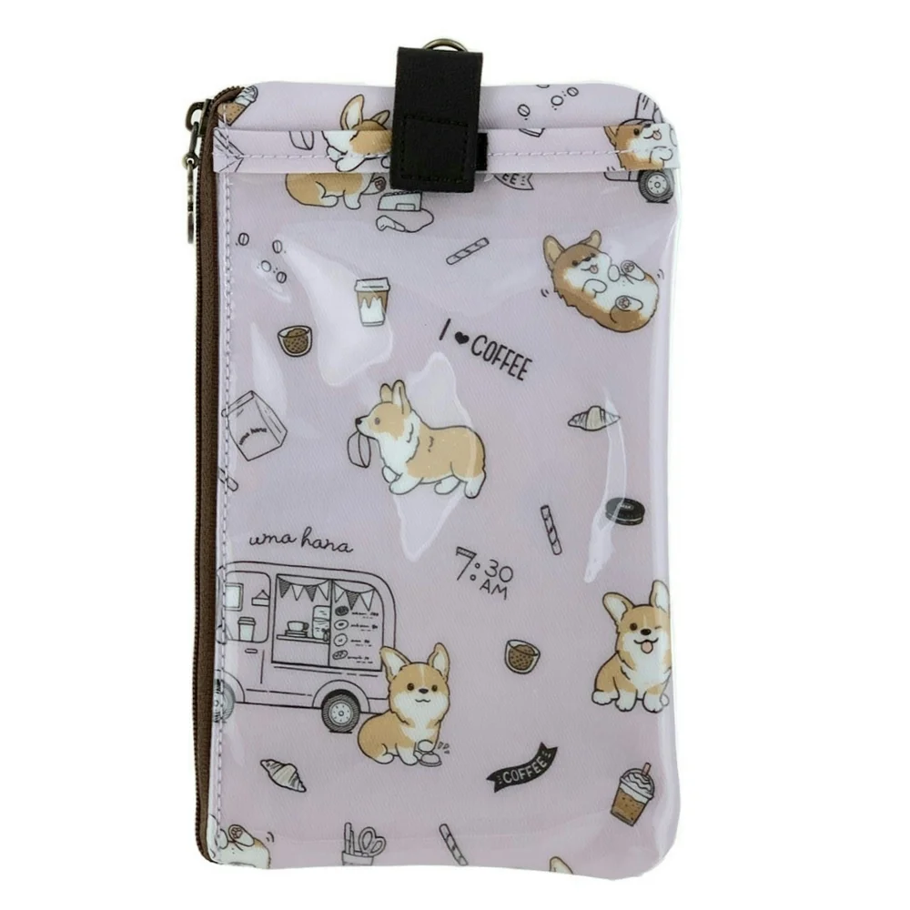 Waterproof Corgi Coffee Phone Case Pouch W/ Neck Strap